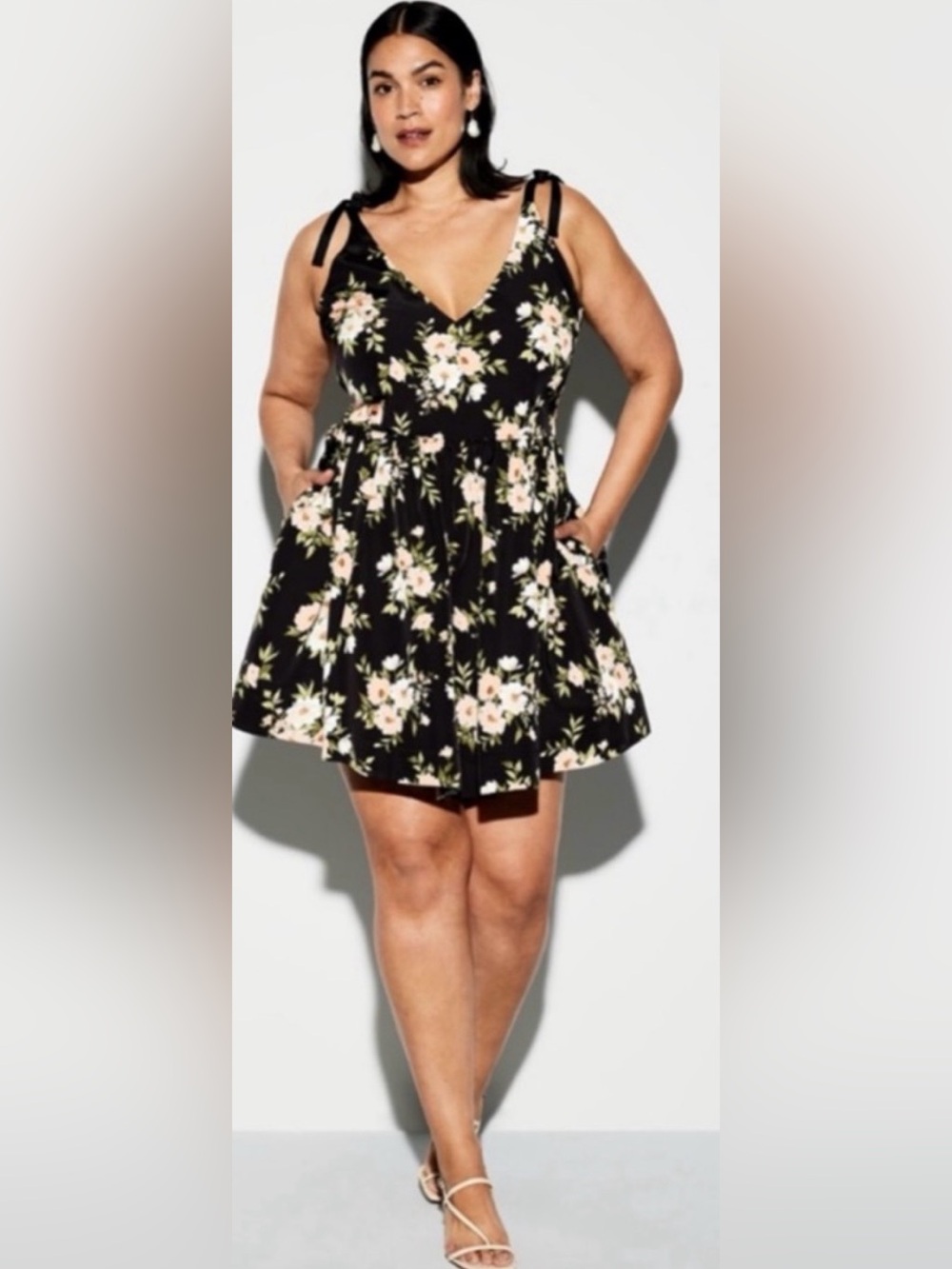 The Occasion by Old Navy Women’s Black Floral Tie-Shoulder Sundress New LP